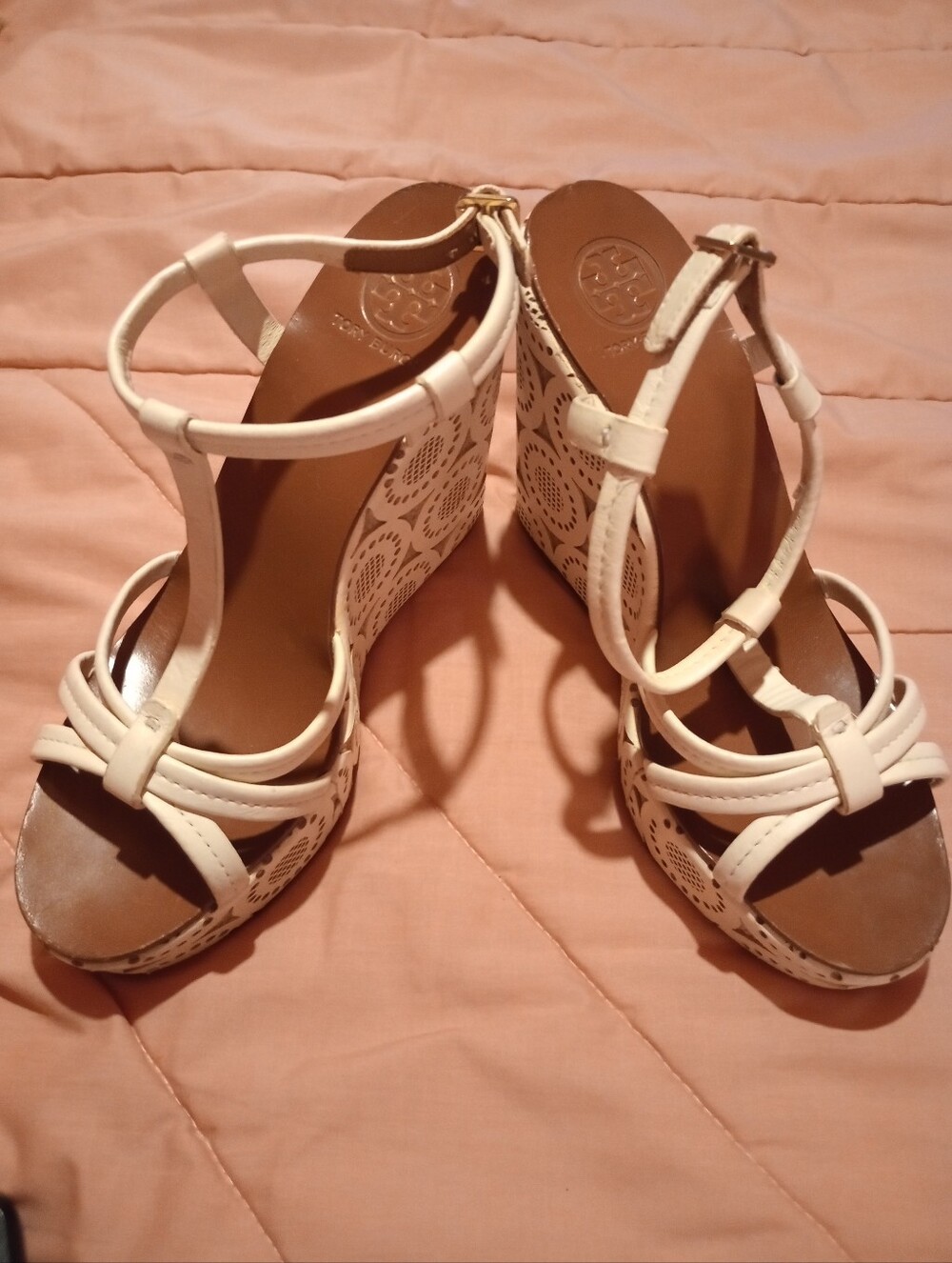 Tory Burch Ivory Wedge Leather Shoes